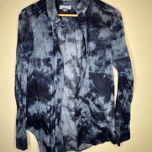 Anthropologie Maeve Blue Tie-Dye Button-Down Shirt Size Small